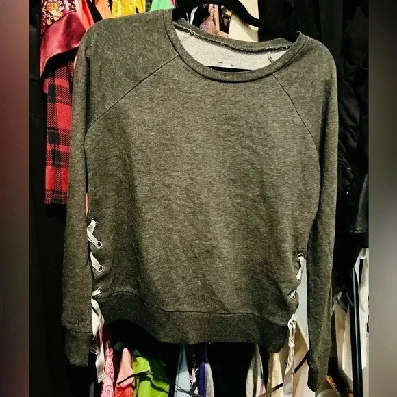 Gray Aerie Sweater with Satin Ribbon Ties on Sides - Picture 4 of 5